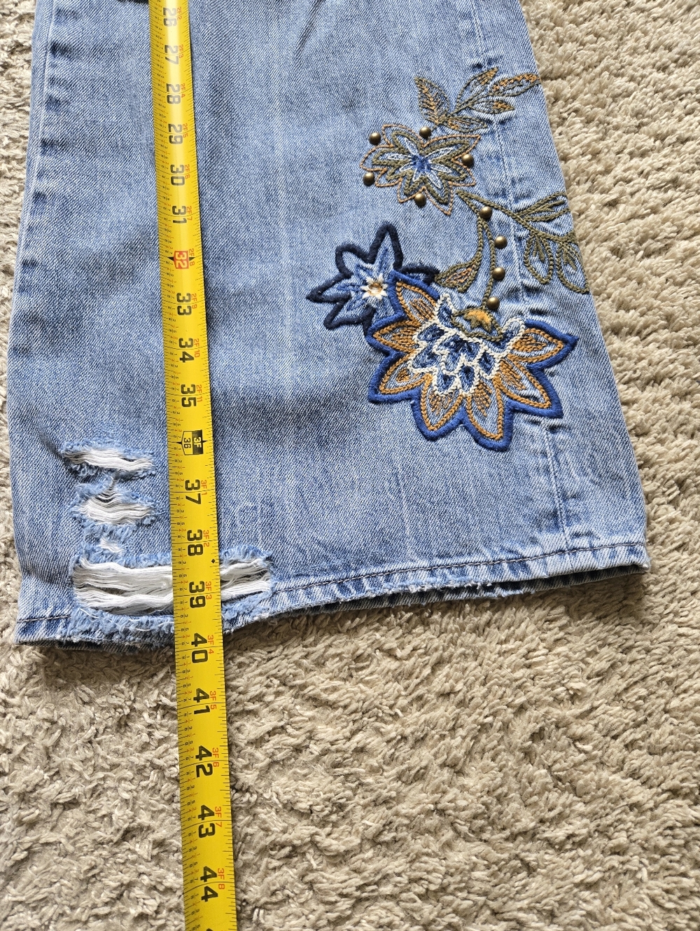 Driftwood Marlena Copper Wide Leg Jeans Womens 28 Embroidered Distressed - Picture 8 of 12